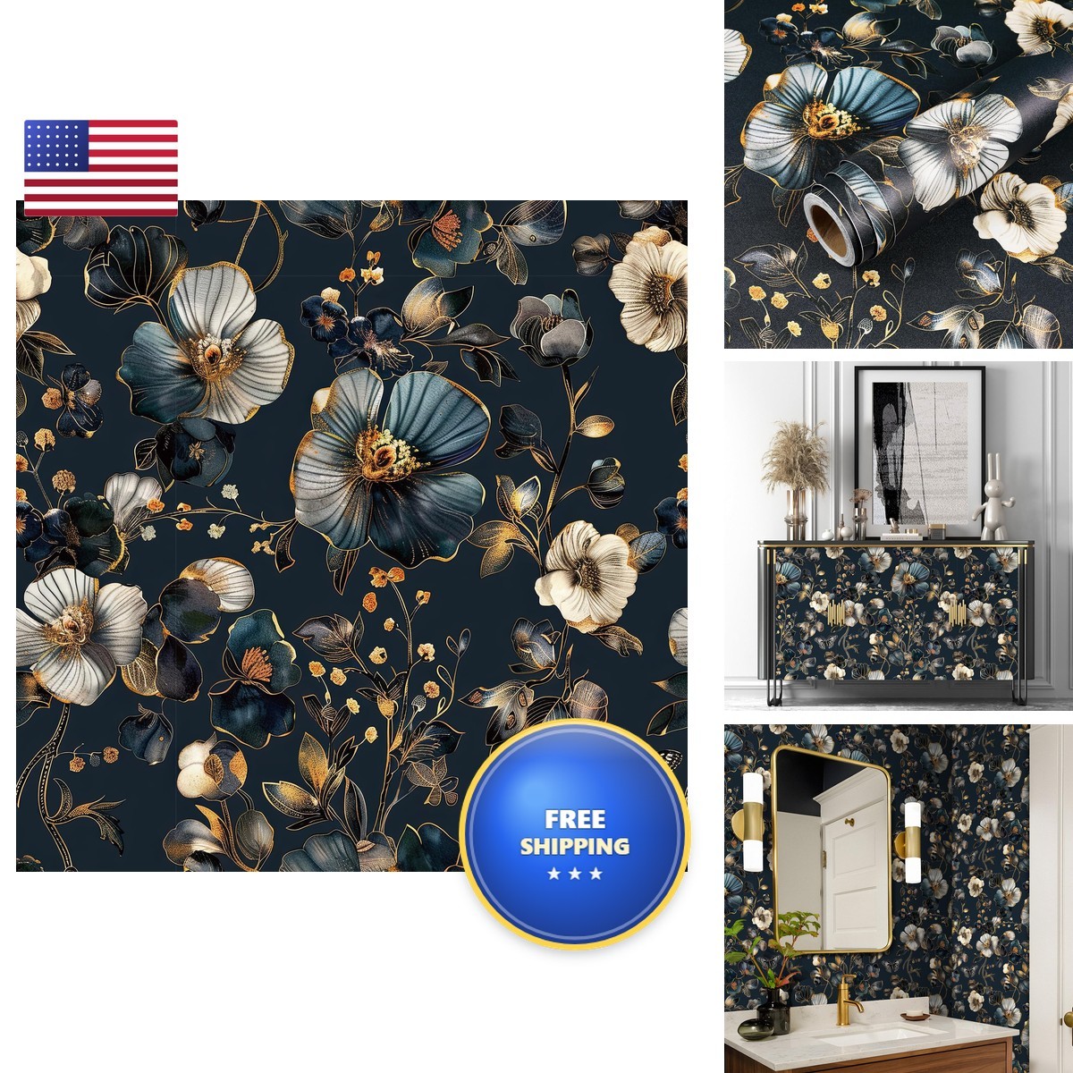 Livelynine 17.5x591 Navy Blue Flower Peel And Stick Wallpaper Vintage Dark Blue Livelynine 17.5x591 Navy Blue Flower Peel And Stick Wallpaper Vintage Dark Blue