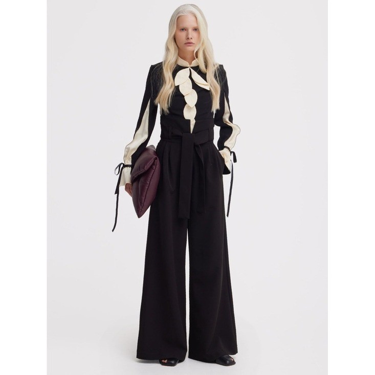 Julia Allert Black High Waist Wide Leg Trousers Large Contemporary Minimalist