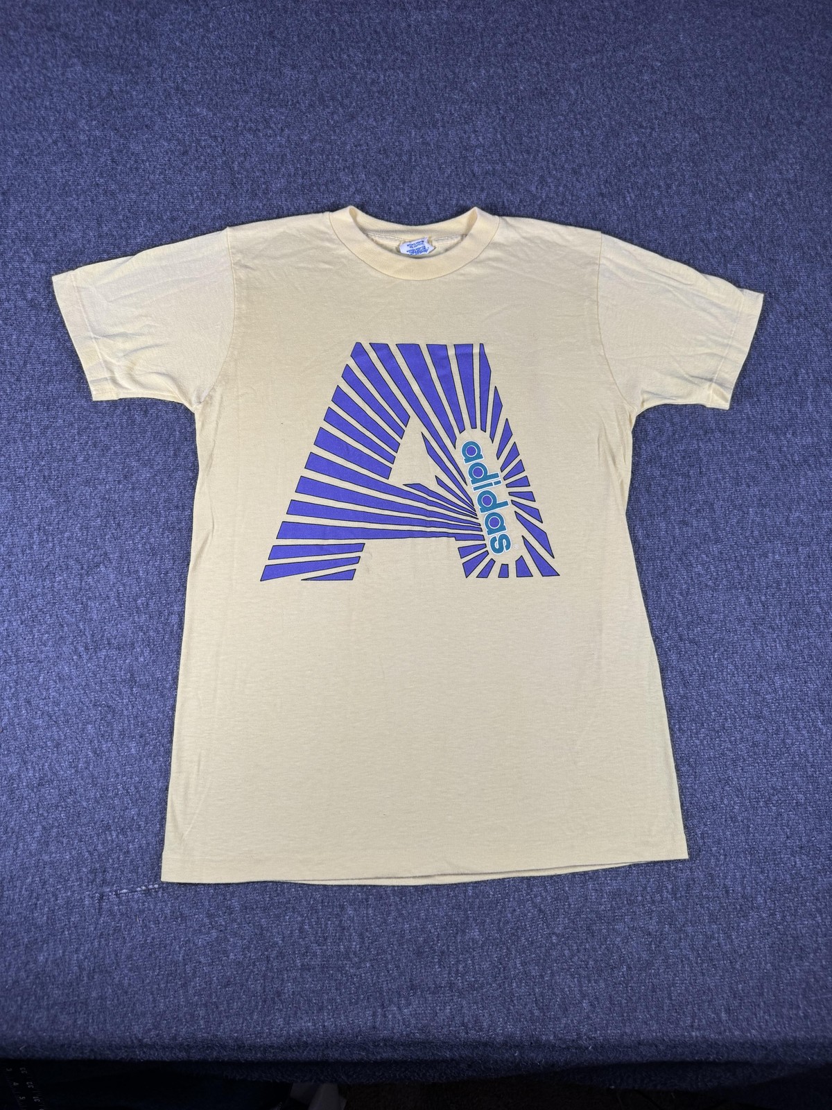 Vintage Adidas Shirt Mens Small Yellow Big A Logo Graphic Made USA 80s Tee