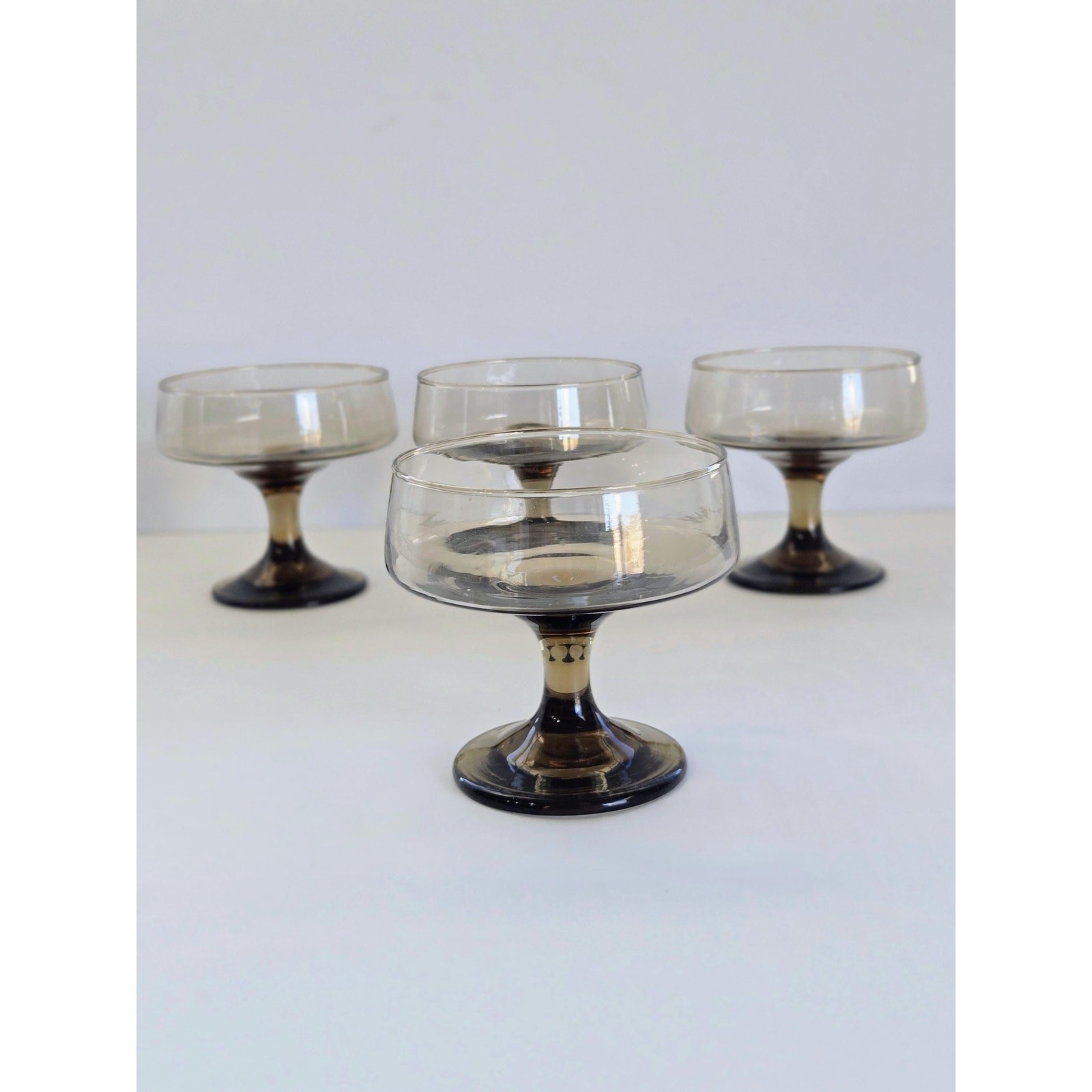 Vintage Libbey Tawny Accent Coupe Glasses Set of 4, MCM Smoke Brown Stemware Vintage Libbey Tawny Accent Coupe Glasses Set of 4, MCM Smoke Brown Stemware