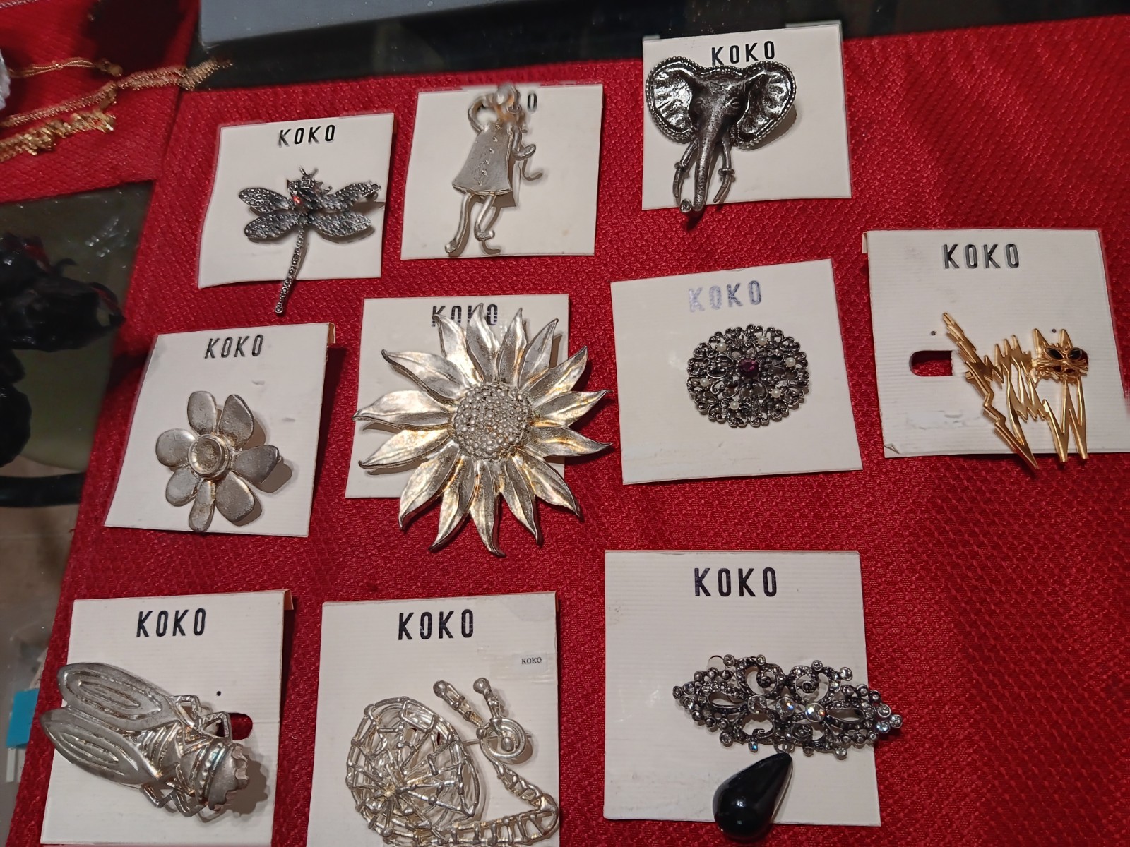 KOKO Silver Tone Flower Dragonfly Metal Brooch Nature Theme 10 pc lot