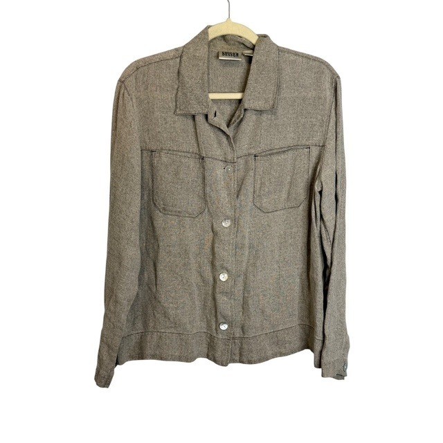 Chicos Women\'s Brown Linen Blend Button Up Shirt Large Chicos Size 2