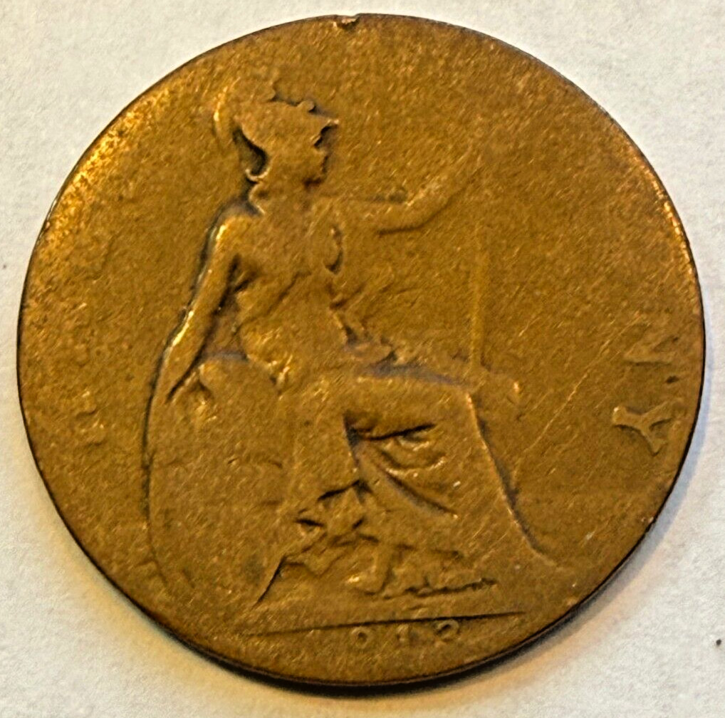 GREAT BRITAIN GB UK KM809 1912 1/2 PENNY OLD ANTIQUE VINTAGE COIN England