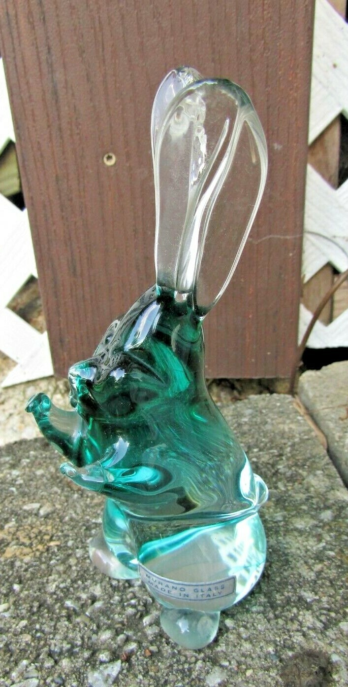Vintage Cenedese Murano Sommerso Green Clear Hand Blown Glass Bunny Rabbit Vintage Cenedese Murano Sommerso Green Clear Hand Blown Glass Bunny Rabbit