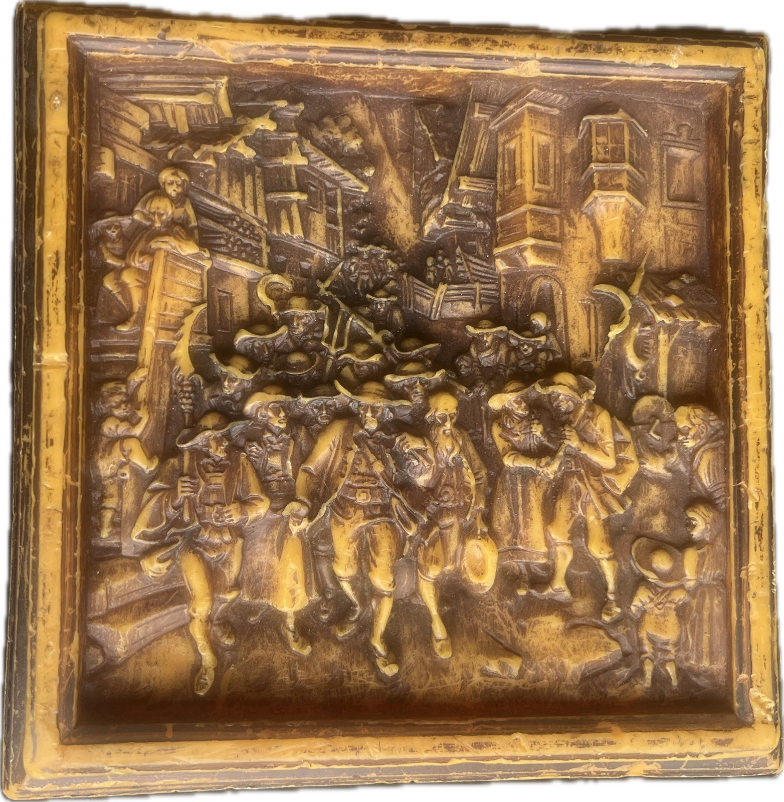 vintage German 3D wax relief wall plaque features a detailed folk art vintage German 3D wax relief wall plaque features a detailed folk art