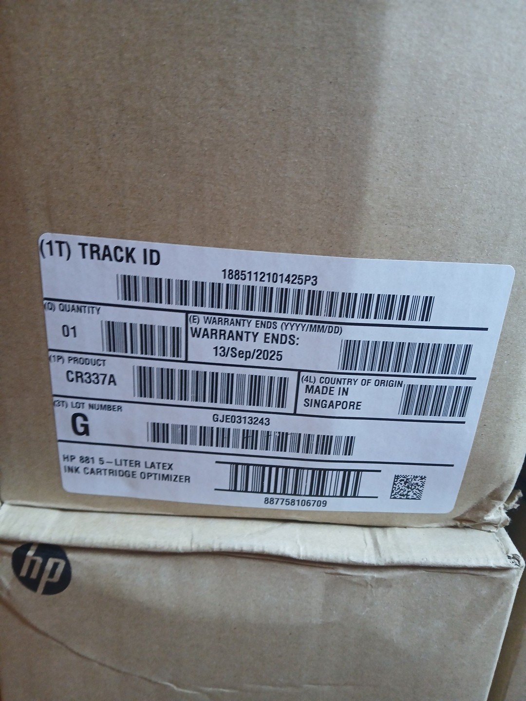 Hpi 881 CR337A Optimizer 5L Ink Cartridge for Latex Printers New Sealed Hpi 881 CR337A Optimizer 5L Ink Cartridge for Latex Printers New Sealed