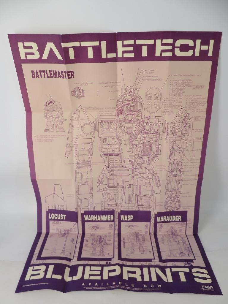 1987 FASA Corporation BattleTech OmniMerch Blueprints Battlemaster Poster - RARE