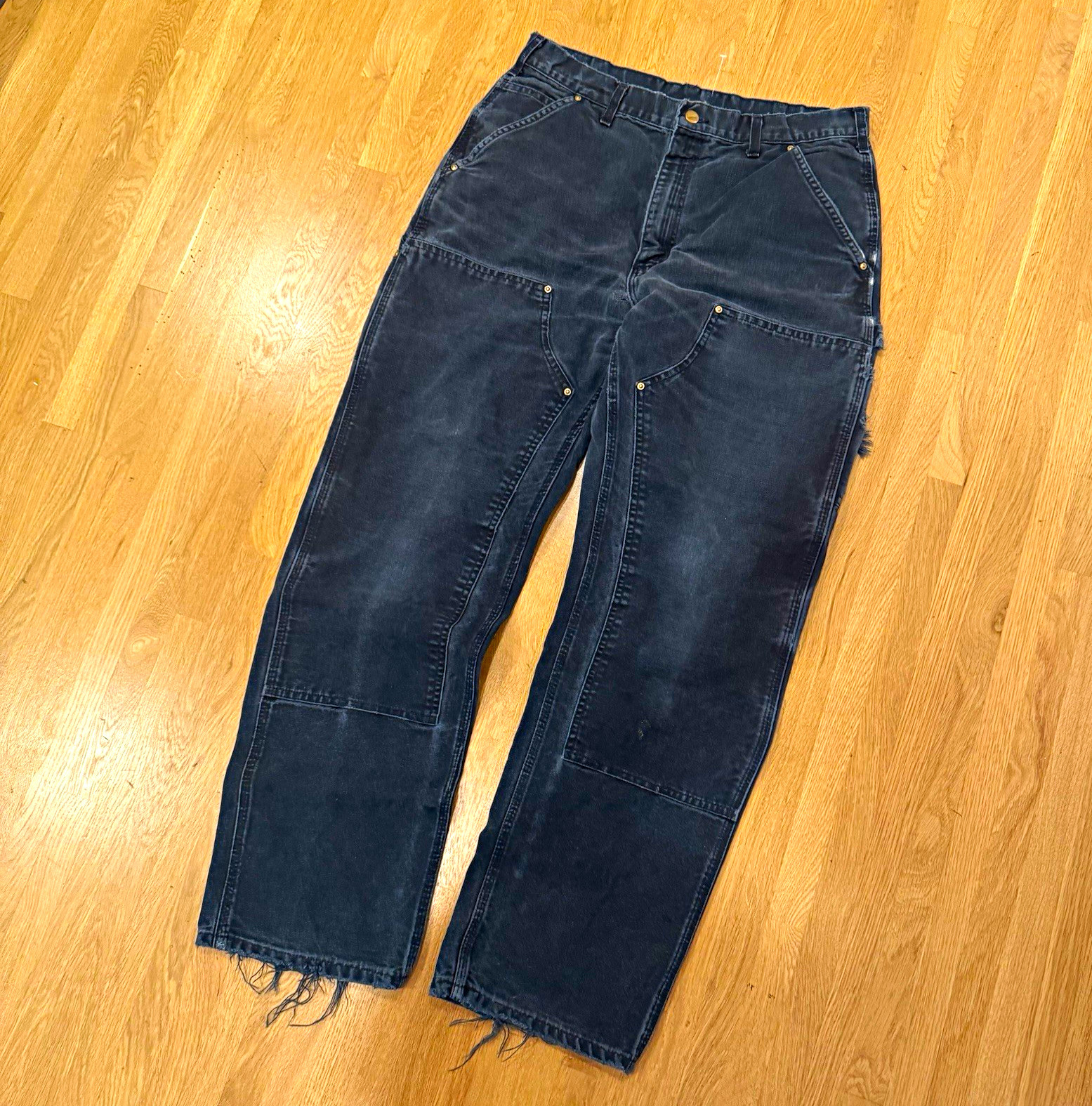 Vintage Faded and Distressed Black Carhartt Double knee Pants 34x32 Vintage Faded and Distressed Black Carhartt Double knee Pants 34x32