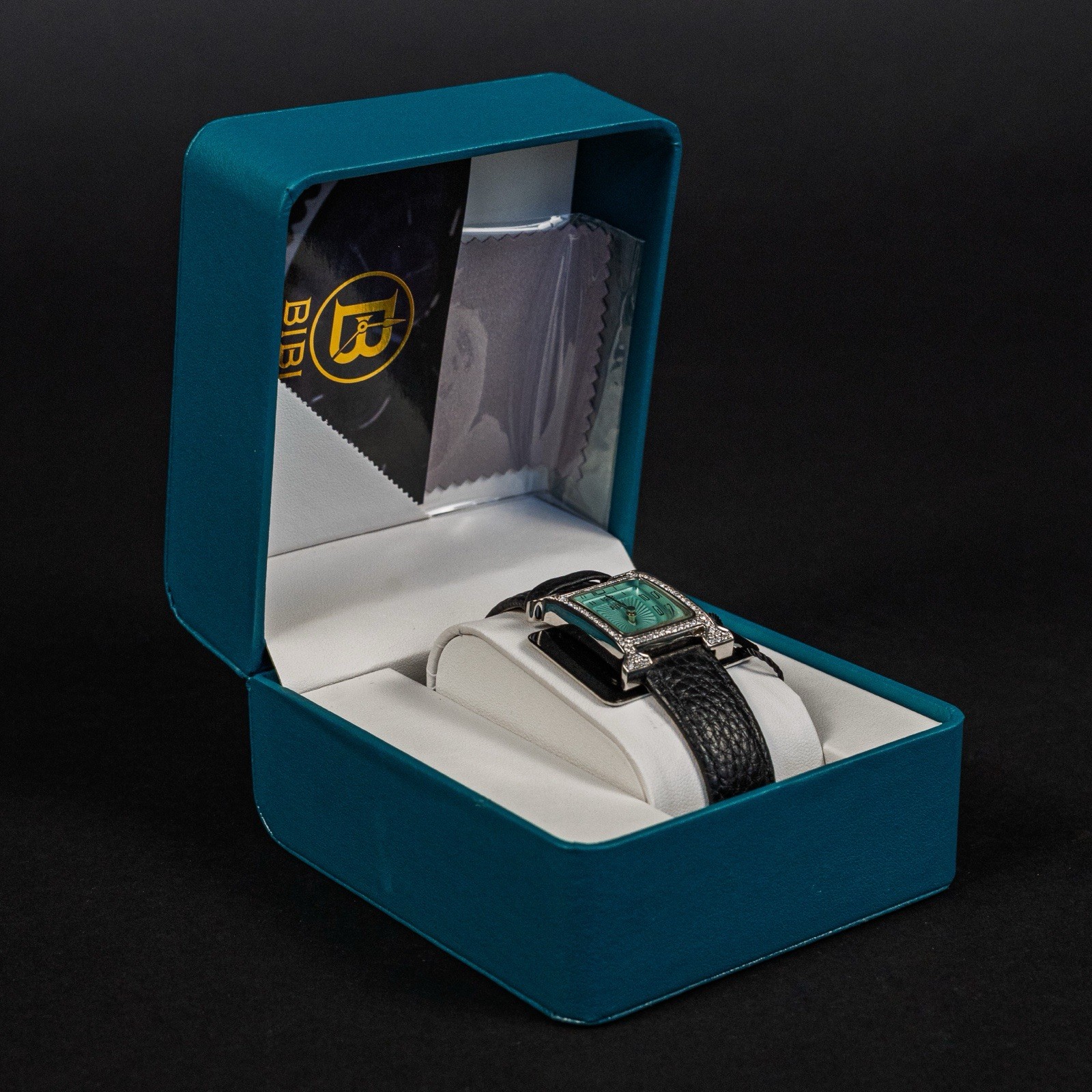 BIBI Luxury Watch Tiffany Blue Face H Rhinestone Genuine Leather Band