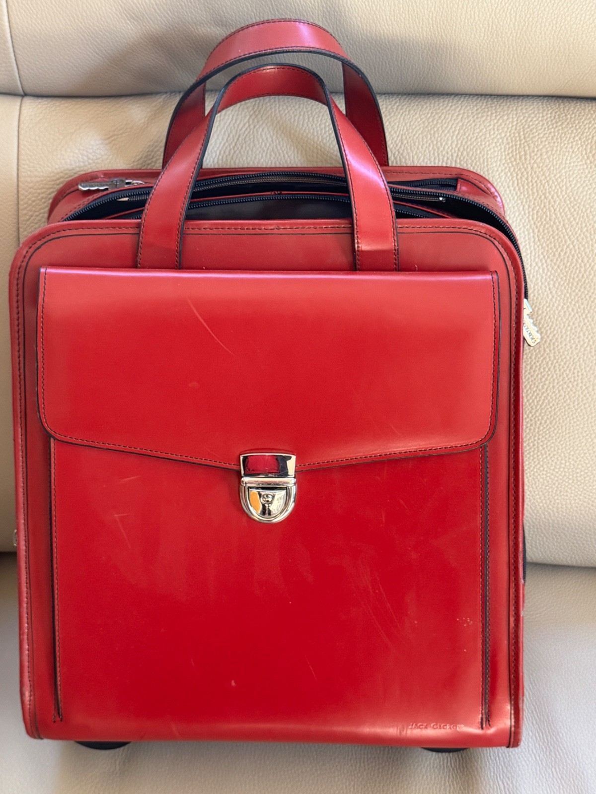 Jack Georges Milano Business Wheeler Vertical Laptop Bag Red Leather Briefcase Jack Georges Milano Business Wheeler Vertical Laptop Bag Red Leather Briefcase