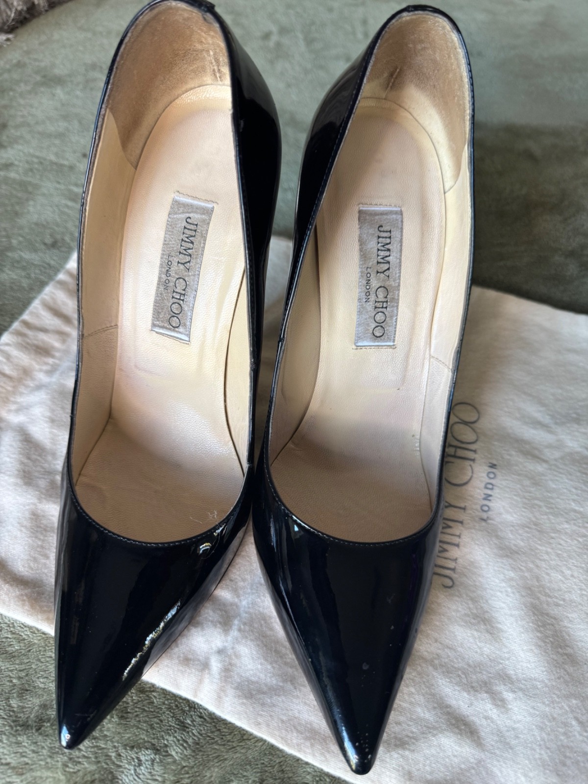 Jimmy Choo Black Patent Leather Pointed Toe Pumps Size 39 Made in Italy