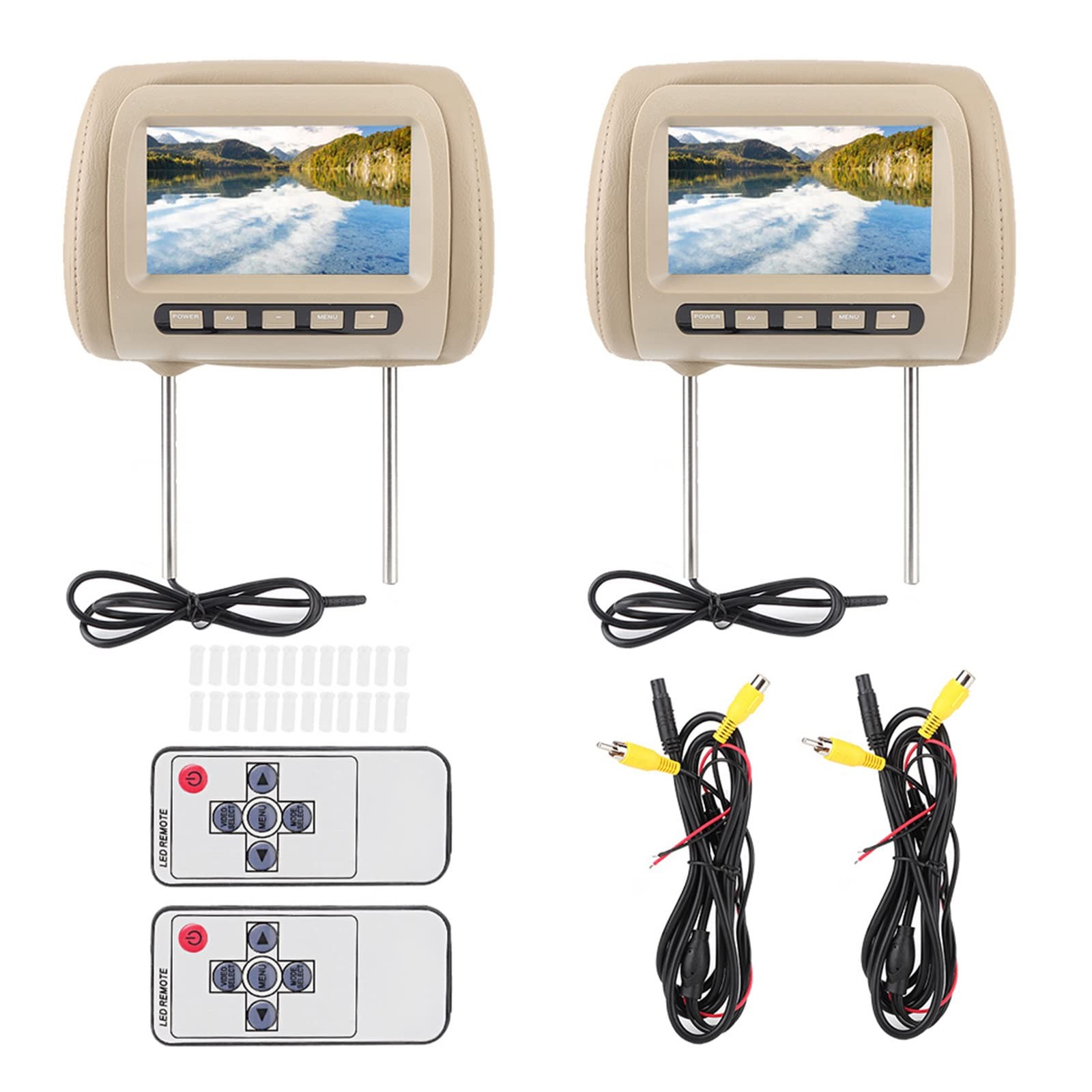headrest DVD Player 2 Screens, 2pcs Universal 7 in HD Car Headrest Brown