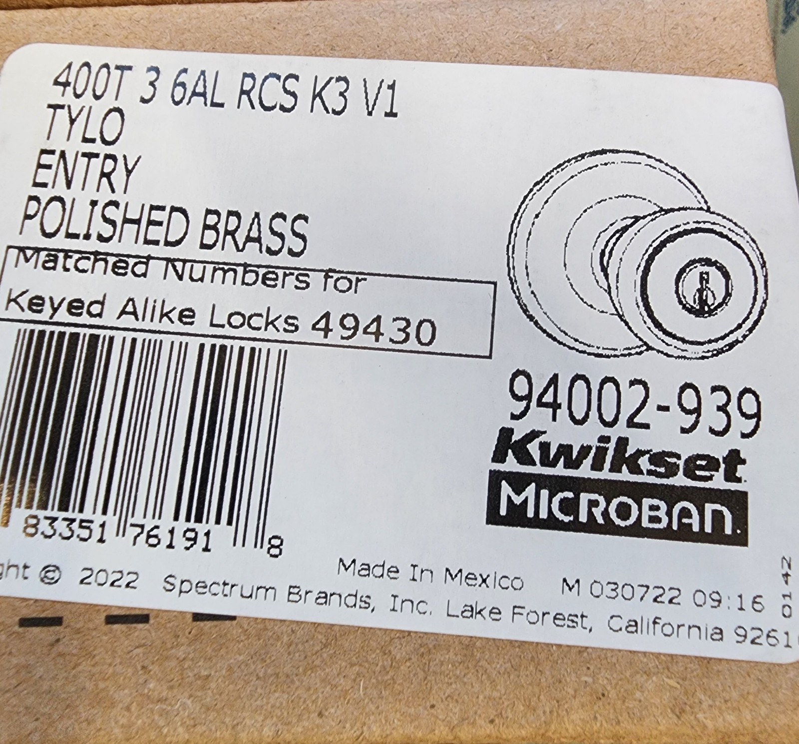 Kwikset Entry Knob 400T 4x And Single Deadbolt 660 4x Keyed Alike New Kwikset Entry Knob 400T 4x And Single Deadbolt 660 4x Keyed Alike New