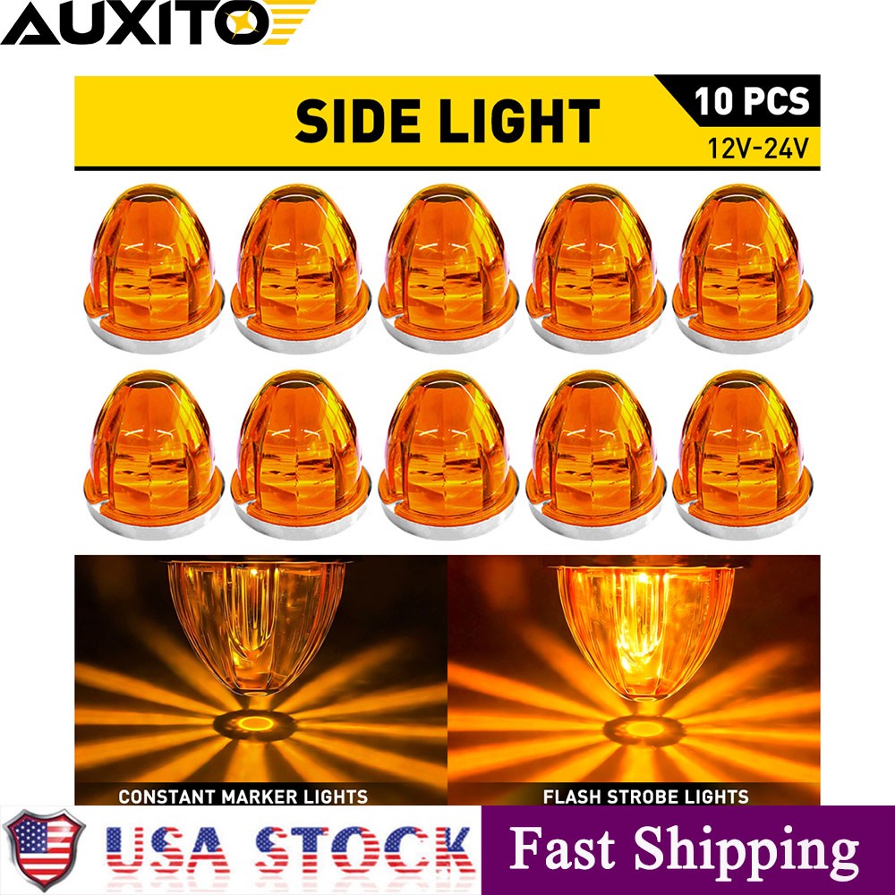 10x Amber LED Watermelon Lights Clearance Truck Trailer Strobe Side Marker Lamp