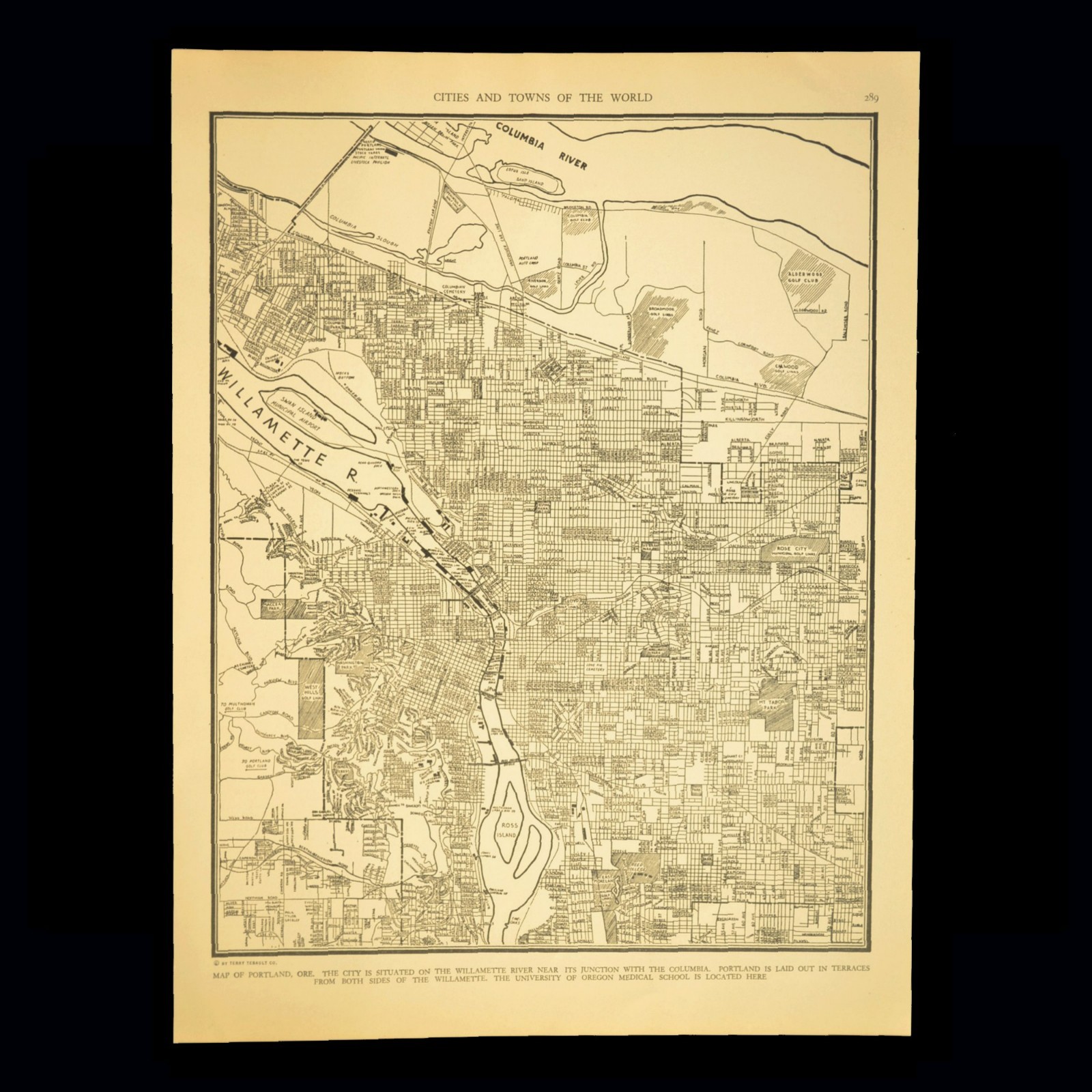 1930s Vintage PORTLAND City Map Antique Map of Portland Oregon Wall Art Decor