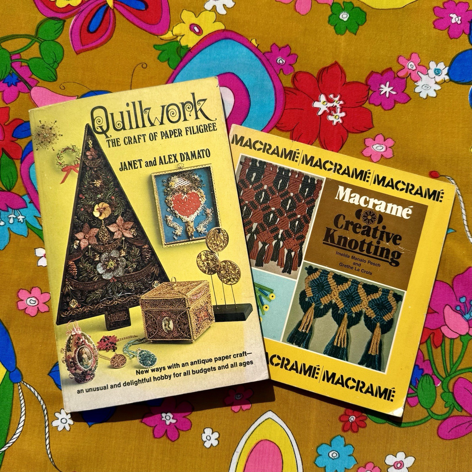 Vintage 1975 Quillwork The Craft of Paper Filigree & 1981 Macramé Books Lot