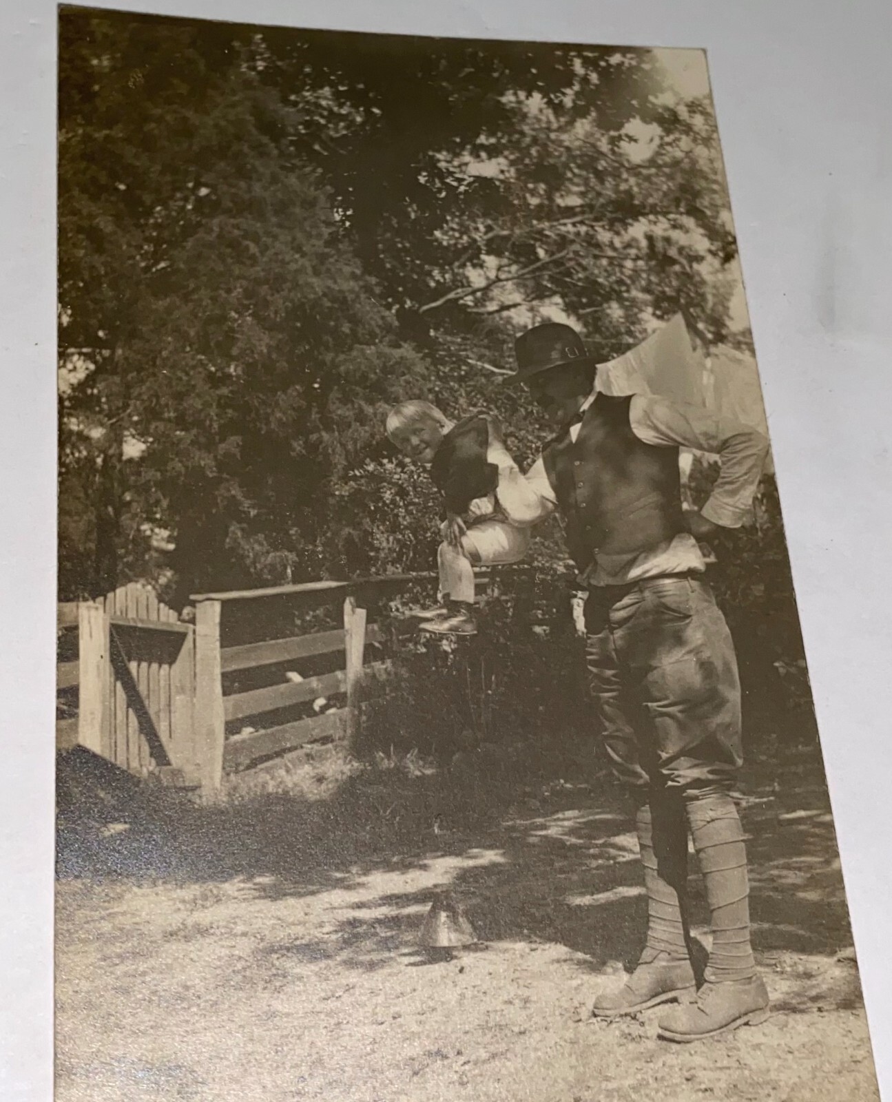 Rare Antique American Outdoorsman & Misbehaving Child Real Photo Postcard RPPC