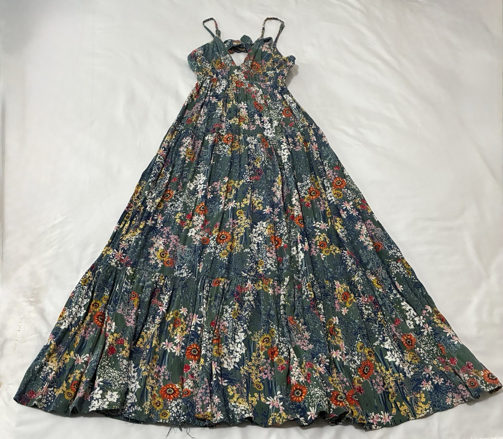 Angie Floral Maxi Dress Womens Size M Multicolor Boho Tiered Sundress Sleeveless Angie Floral Maxi Dress Womens Size M Multicolor Boho Tiered Sundress Sleeveless