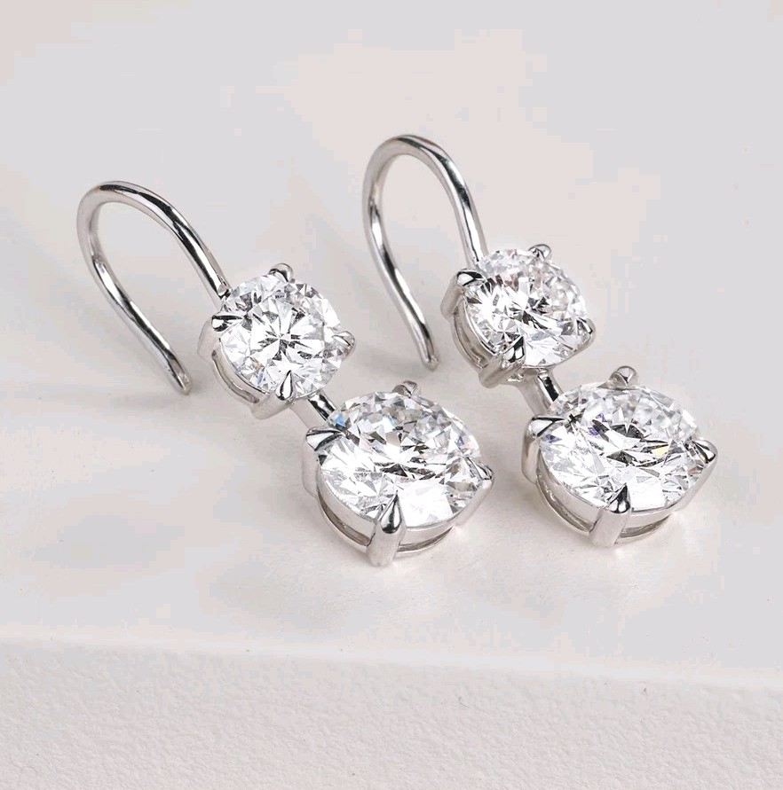 6.40 Ct Treated Certified Gorgeous White Diamond Dangler Earring In 925 Silver