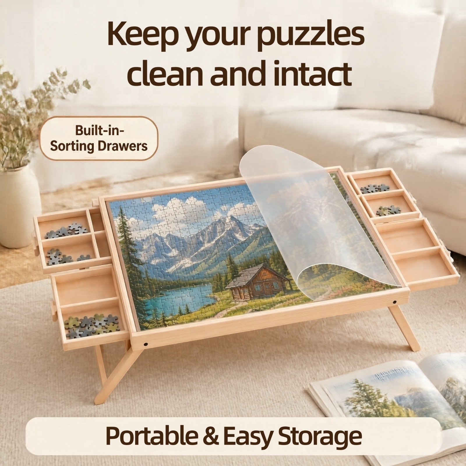 Wooden 1000pc Puzzle Table Folding Legs 4 Drawers 16 Sorting Grids Wooden 1000pc Puzzle Table Folding Legs 4 Drawers 16 Sorting Grids