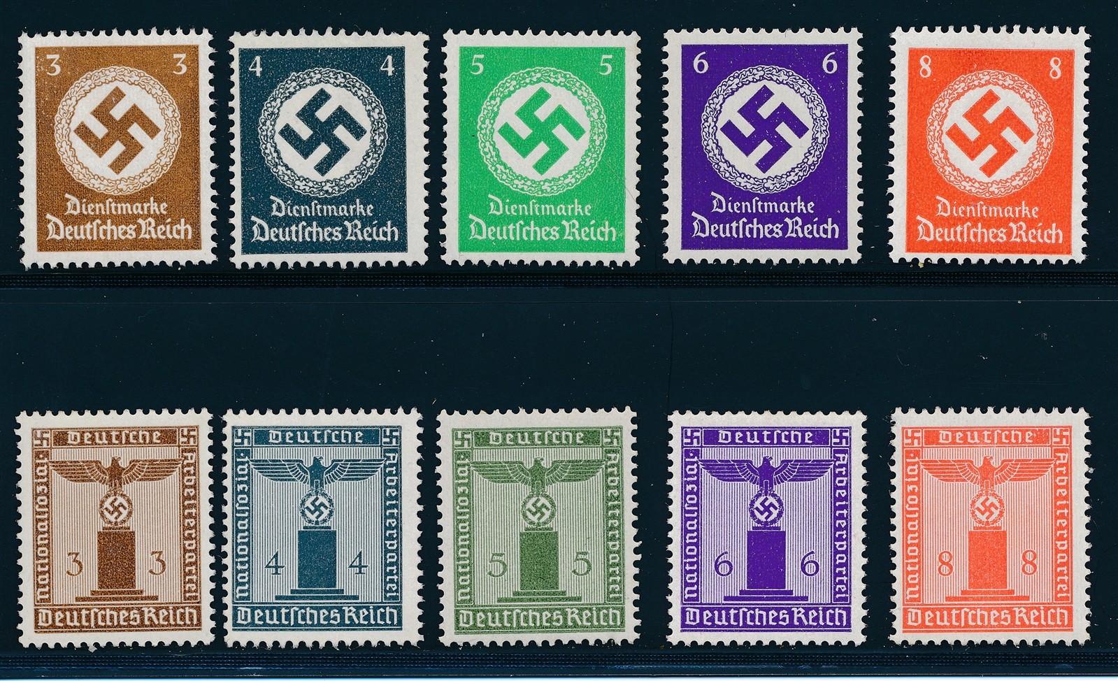 Selection Stamp Germany Official WWII War Era Fascism Occupation Eagle MNH 3
