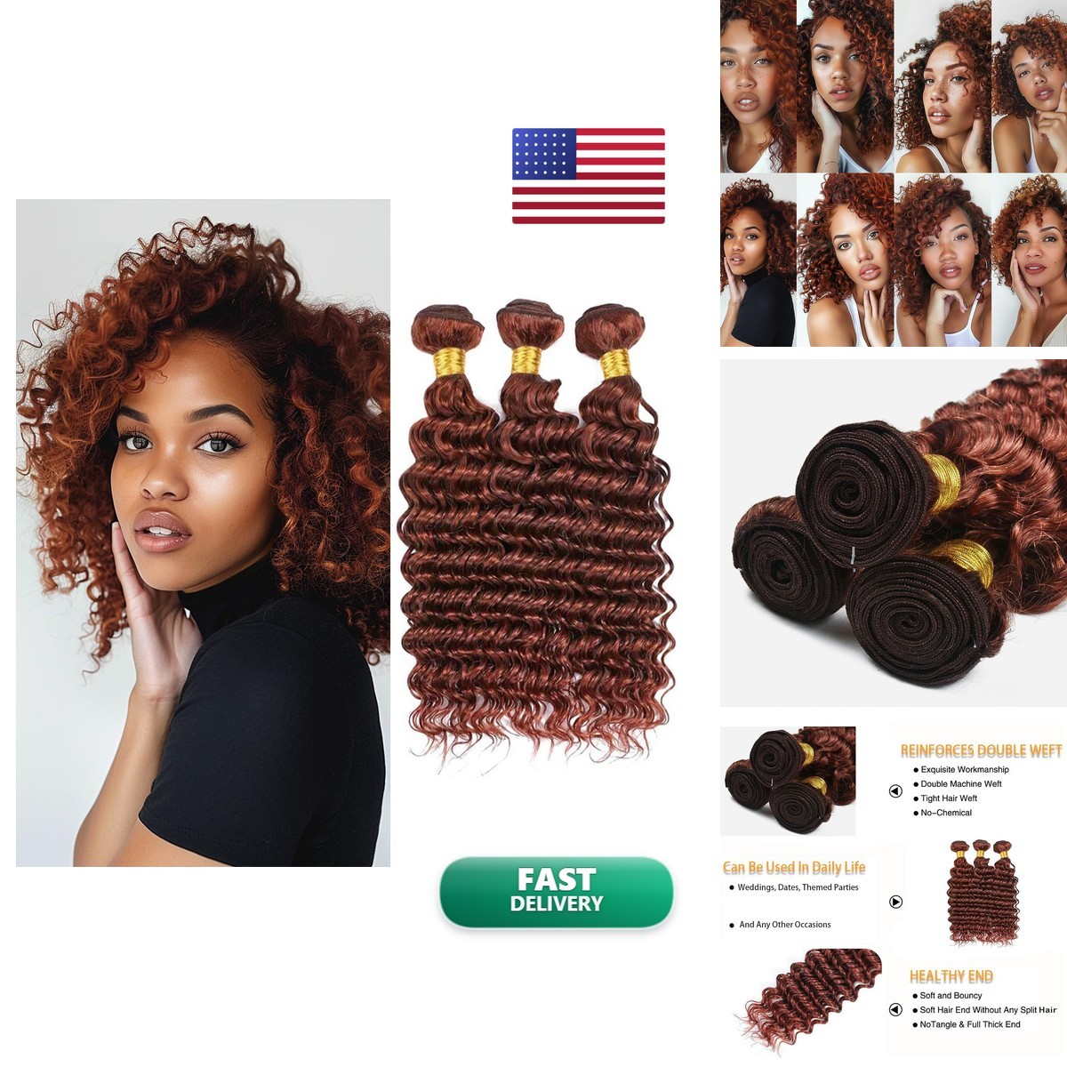 Giginger Brazilian Human Hair Bundles 26 28 30 Inch Reddish Brown Deep Wave Giginger Brazilian Human Hair Bundles 26 28 30 Inch Reddish Brown Deep Wave