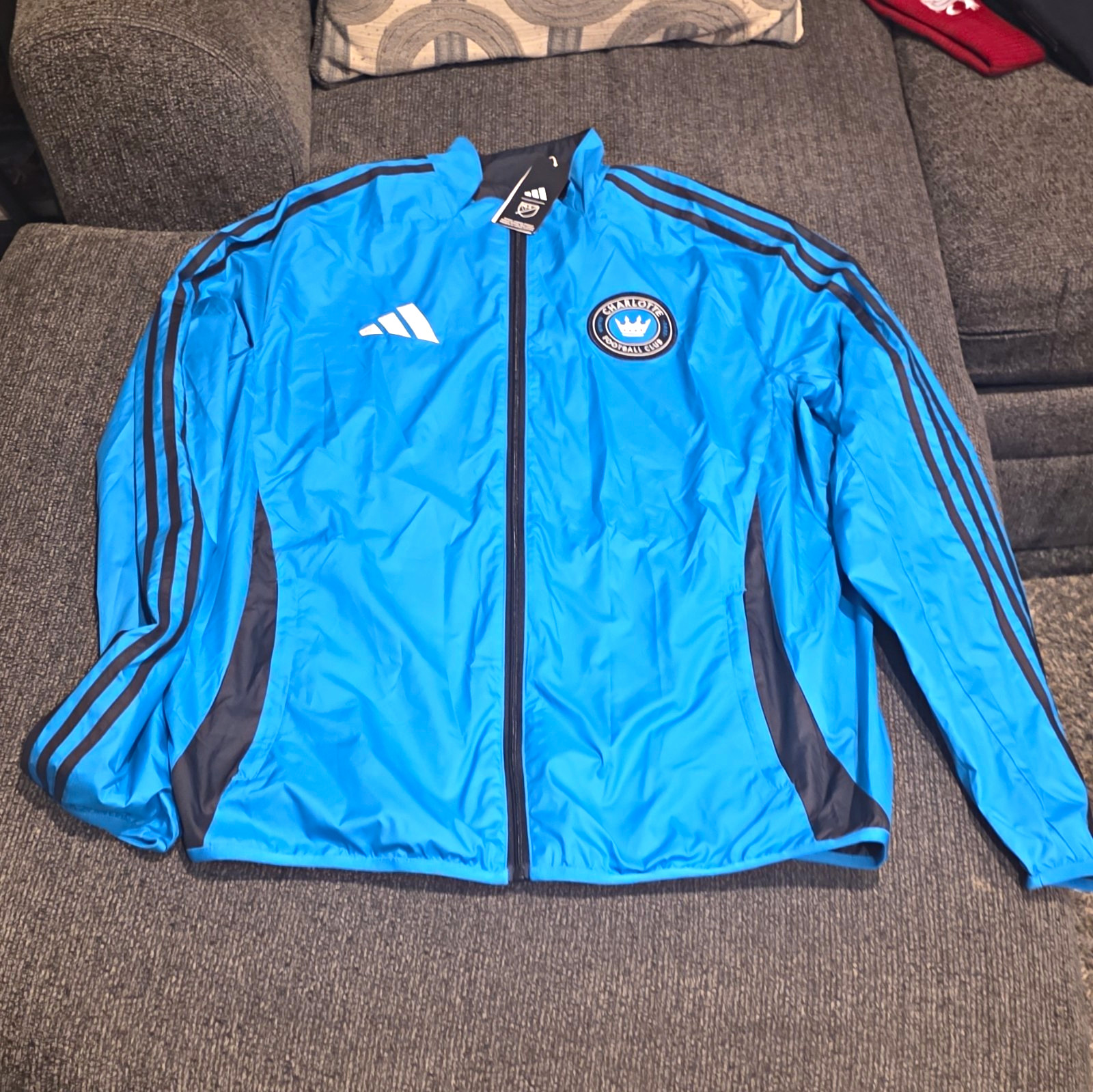 adidas Charlotte FC MLS Soccer Anthem Reversible Jacket Blue/Black Size L