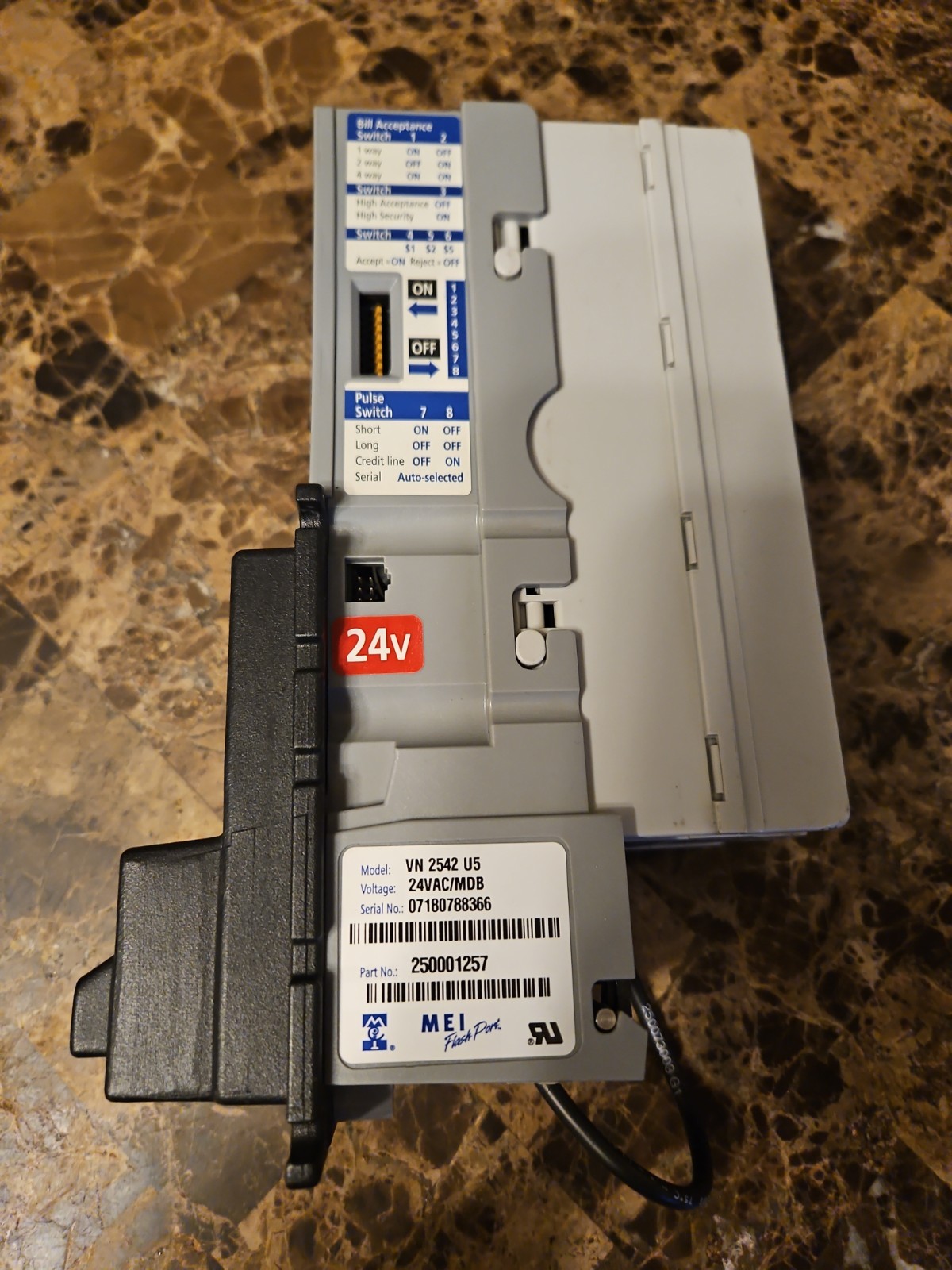 Mars Mei VN 2542 Bill Validator Acceptor 24v MDB $1-$5. Refurbished Mars Mei VN 2542 Bill Validator Acceptor 24v MDB $1-$5. Refurbished