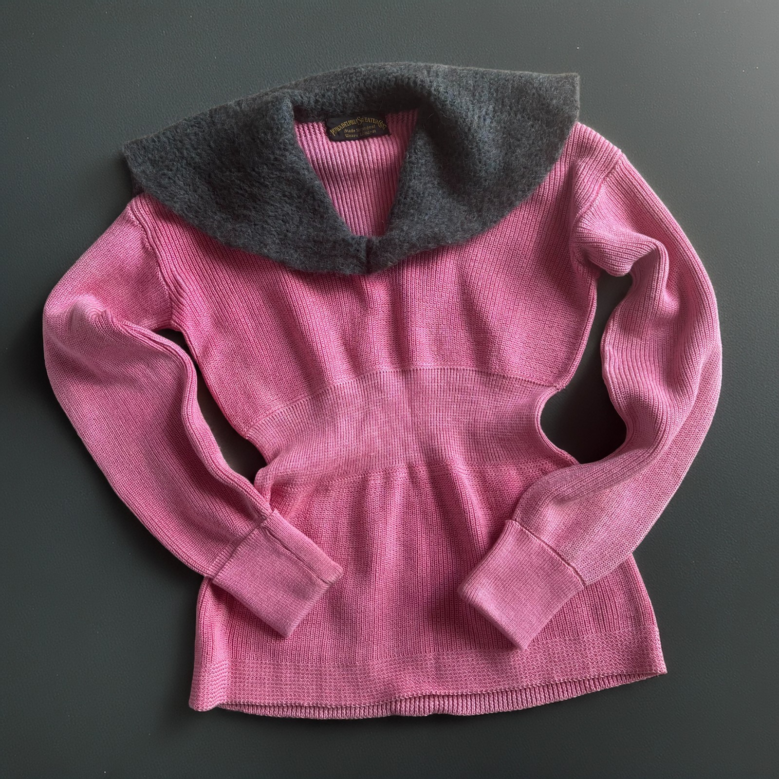 RARE Antique VTG 1900s Edwardian Pink Grey Sweater Coat Mohair Collar XS-M