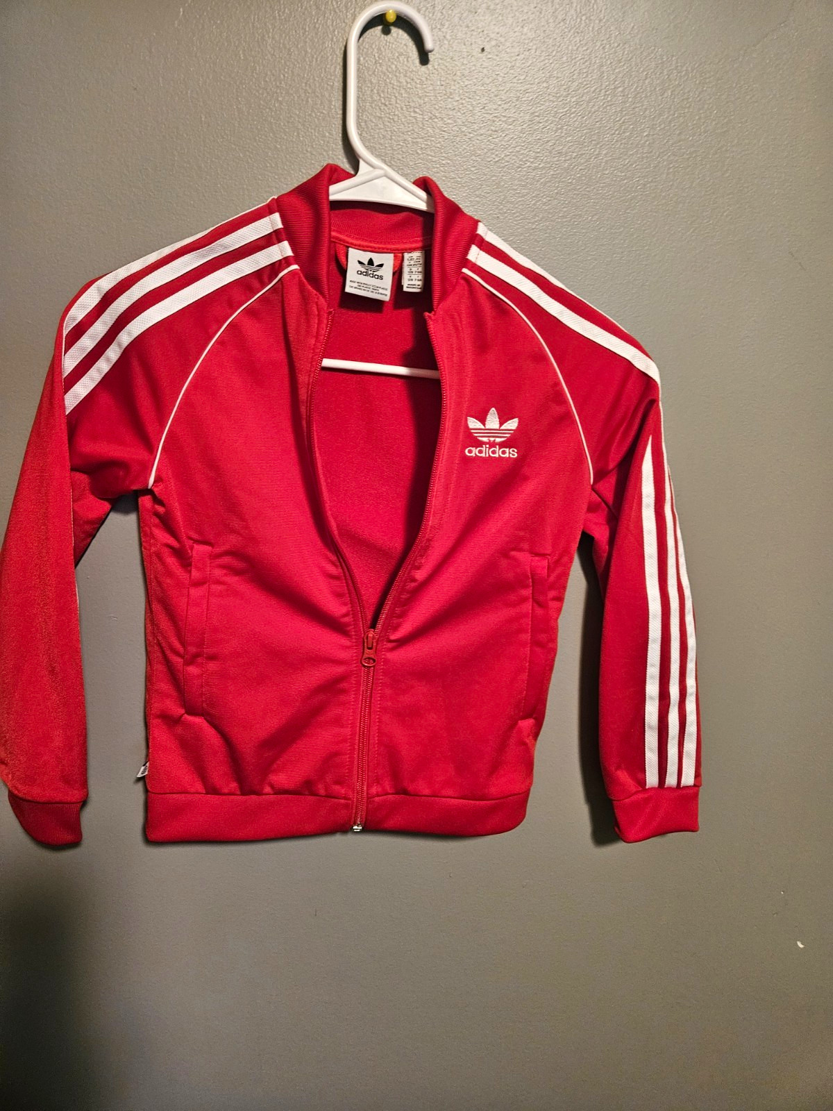 adidas Originals Kids Red/White 3-Stripes Full Zip Track Jacket Pockets 7 adidas Originals Kids Red/White 3-Stripes Full Zip Track Jacket Pockets 7