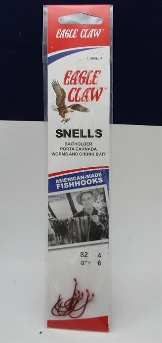 Eagle Claw 139GEH-4 Size 4 Red Single Snell Baitholder hooks Eagle Claw 139GEH-4 Size 4 Red Single Snell Baitholder hooks