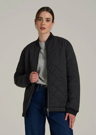 American Tall Womens 2XL Tall Quilted Jacket Full Zip Pockets Black NWT