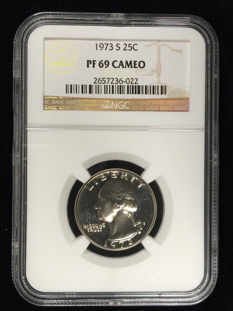 1973 S WASHINGTON QUARTER 25C PF69 CAMEO NGC PR69 CAM SKU 1773 1973 S WASHINGTON QUARTER 25C PF69 CAMEO NGC PR69 CAM SKU 1773
