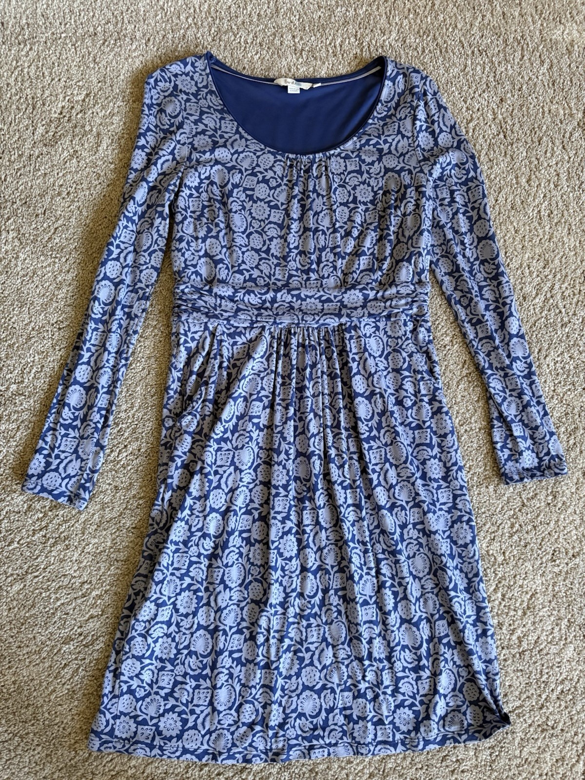 Boden Mable Blue Floral Jersey Dress w/Pockets Women’s 8 Long Sleeve