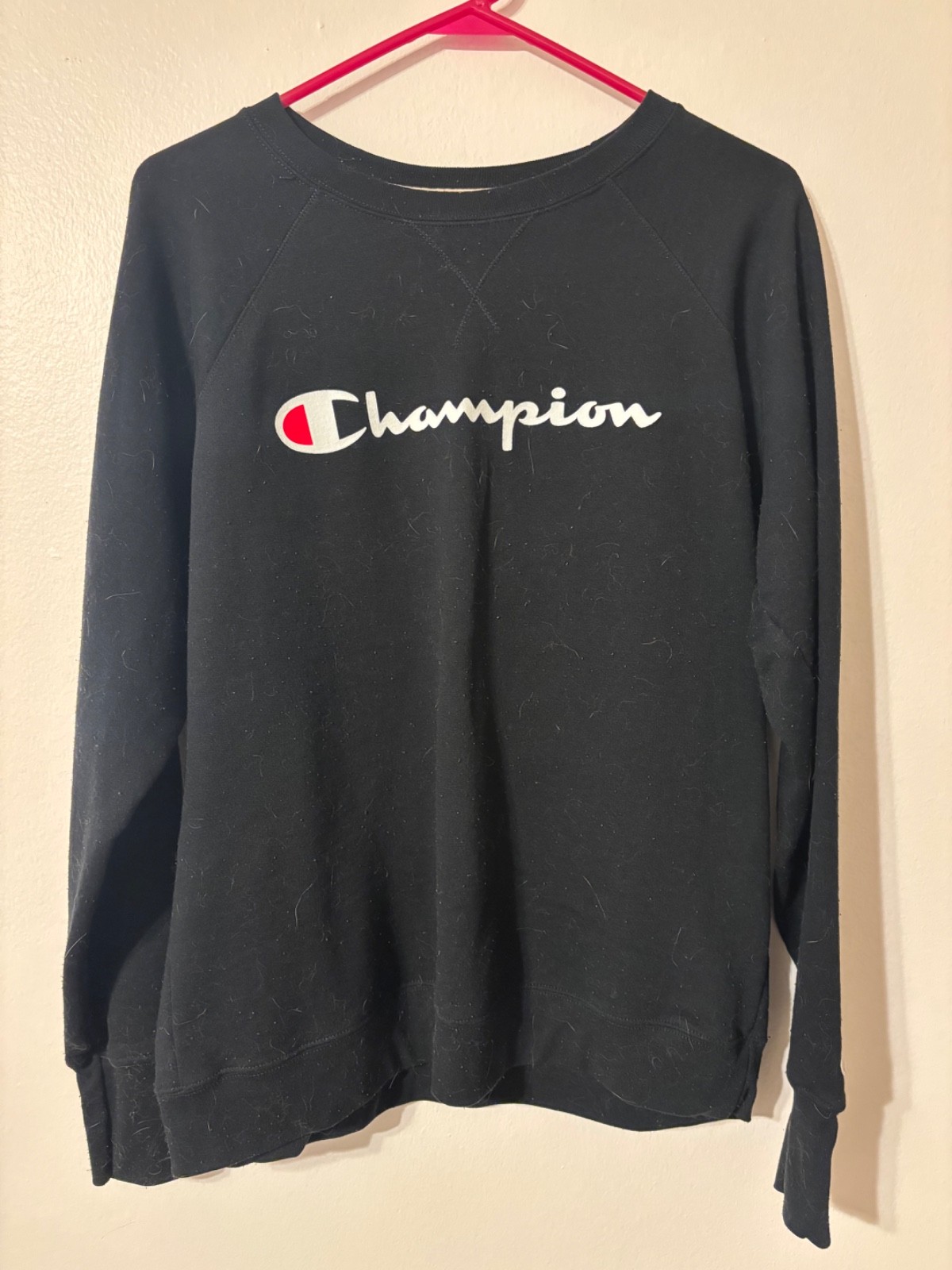 Champion Crewneck Sweatshirt Men’s XL Black Pullover Spell Out Script Logo Champion Crewneck Sweatshirt Men’s XL Black Pullover Spell Out Script Logo