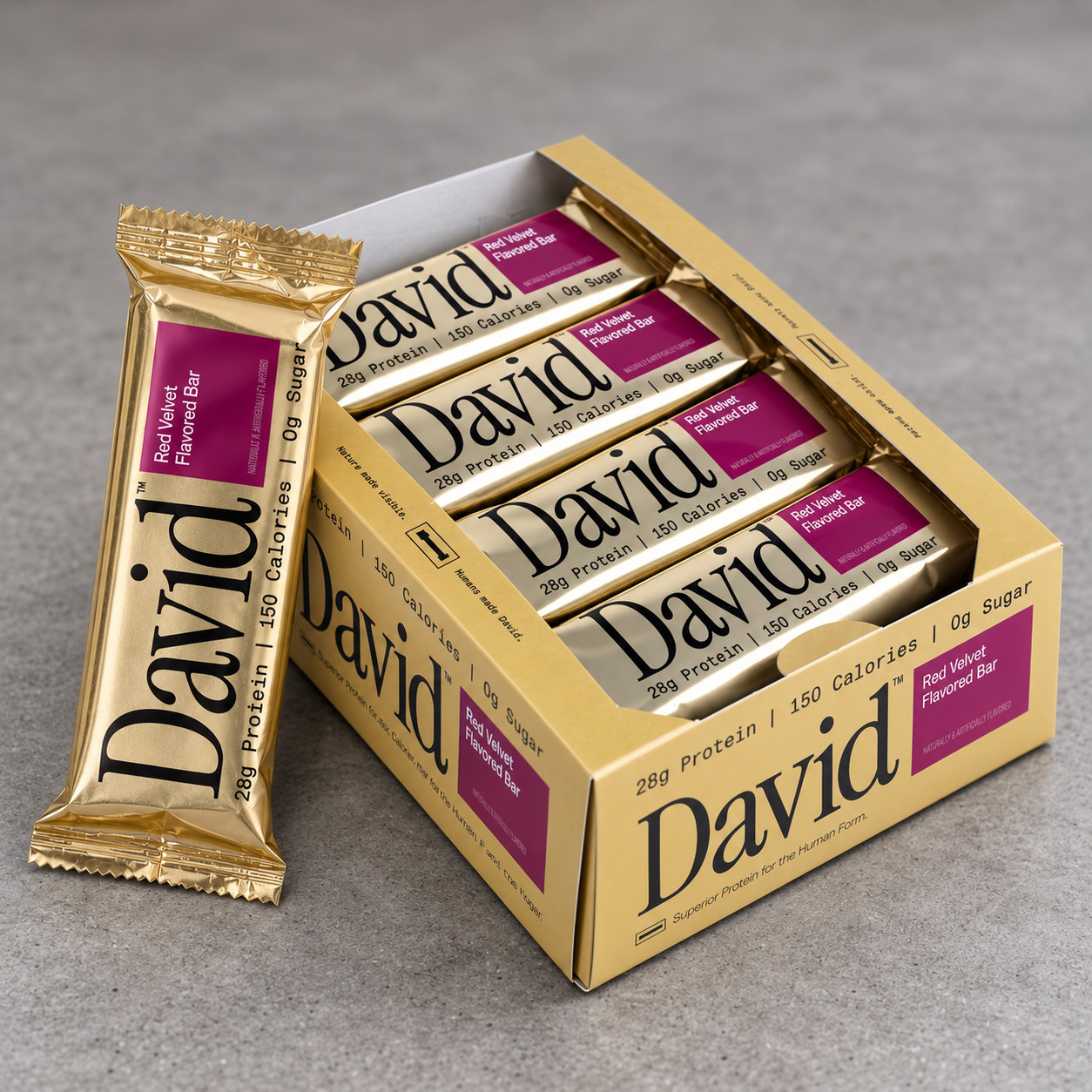 David Protein Bar Red Velvet 28g Protein 0g Sugar 150 Cal Gluten Free 12 Pack