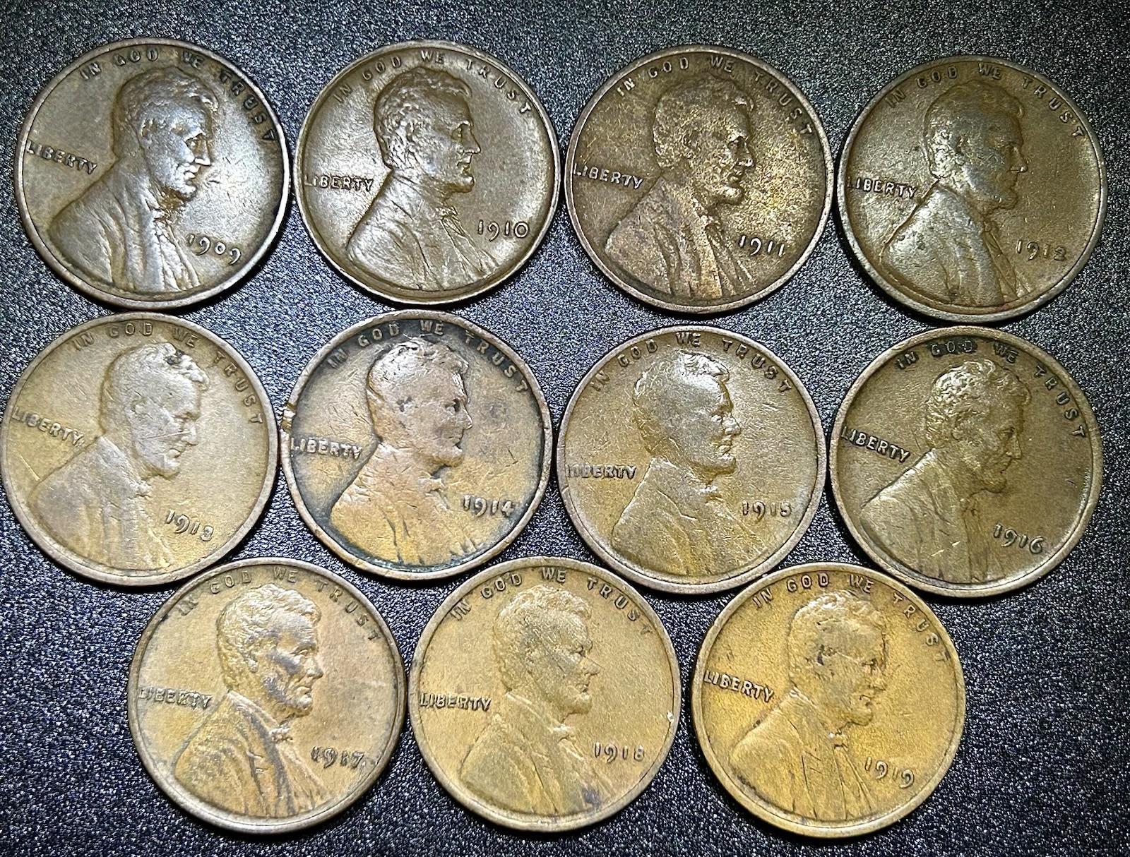 1909-1919 Lincoln Wheat Cent SET AVERAGE CIRC (11) Coins Total SKU028