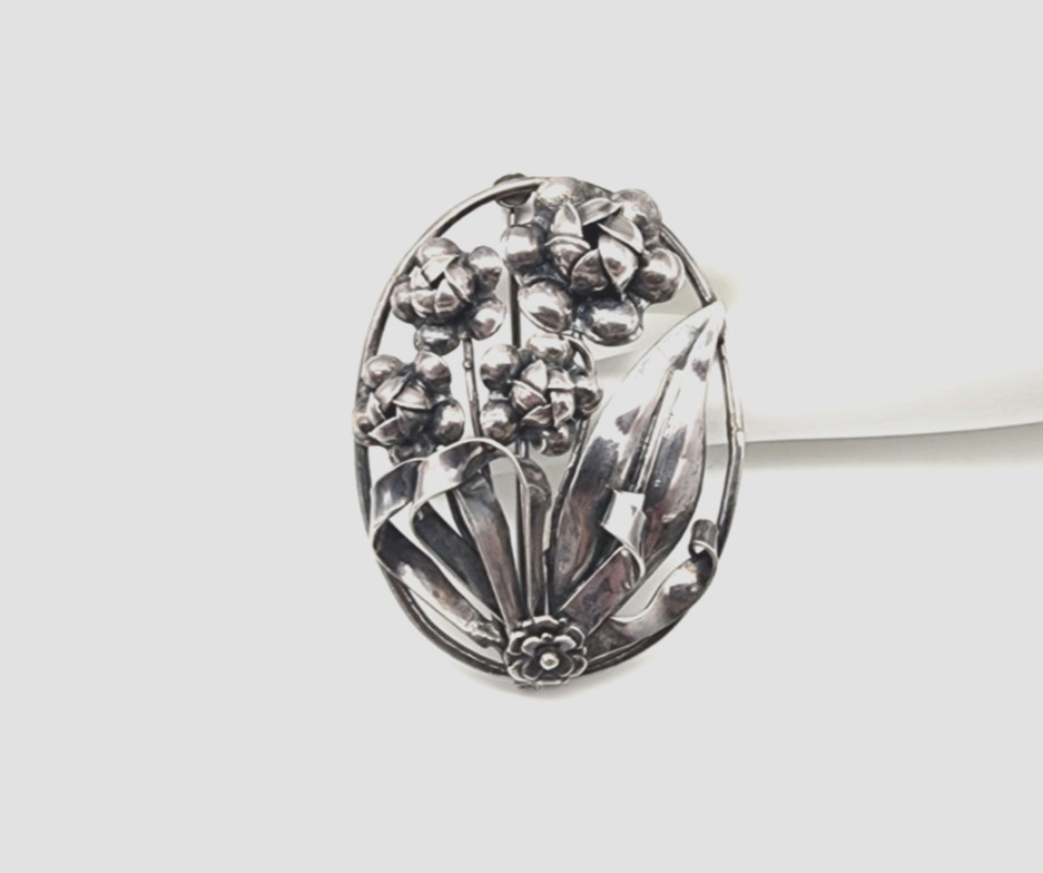 STERLING SILVER DESIGNER MARKED HOBE FLOWER BOQUET VINTAGE JEWELRY PIN/BROOCH 
