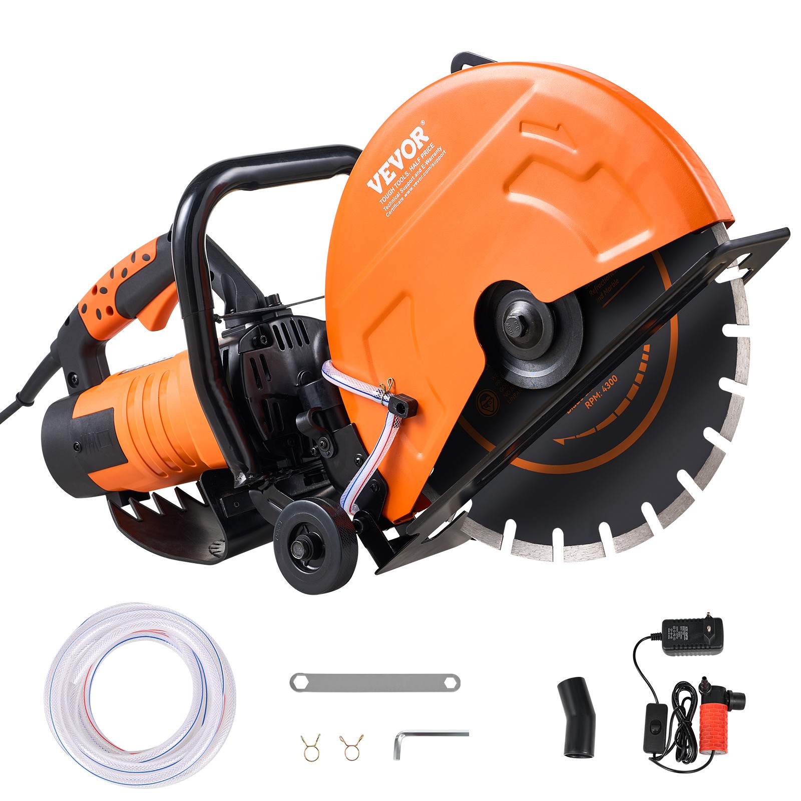 VEVOR 14\'\' Electric Concrete Saw Wet/Dry Saw Cutter with Water Pump and Blade