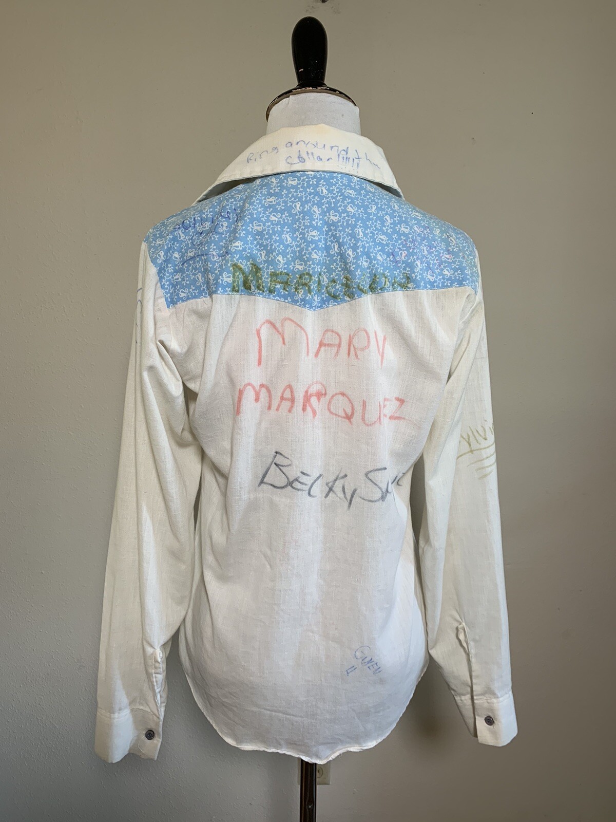 70s SEARS Put-On Shop AUTOGRAPH SHIRT Western Novelty Distressed School 80s VTG