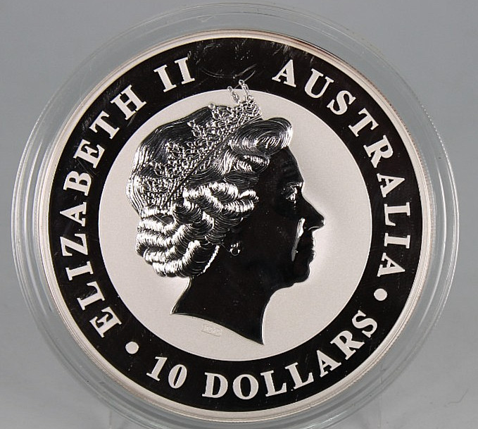 2016, $10 Australia Kookaburra 10 oz .999 Silver Coin w/ Capsule 