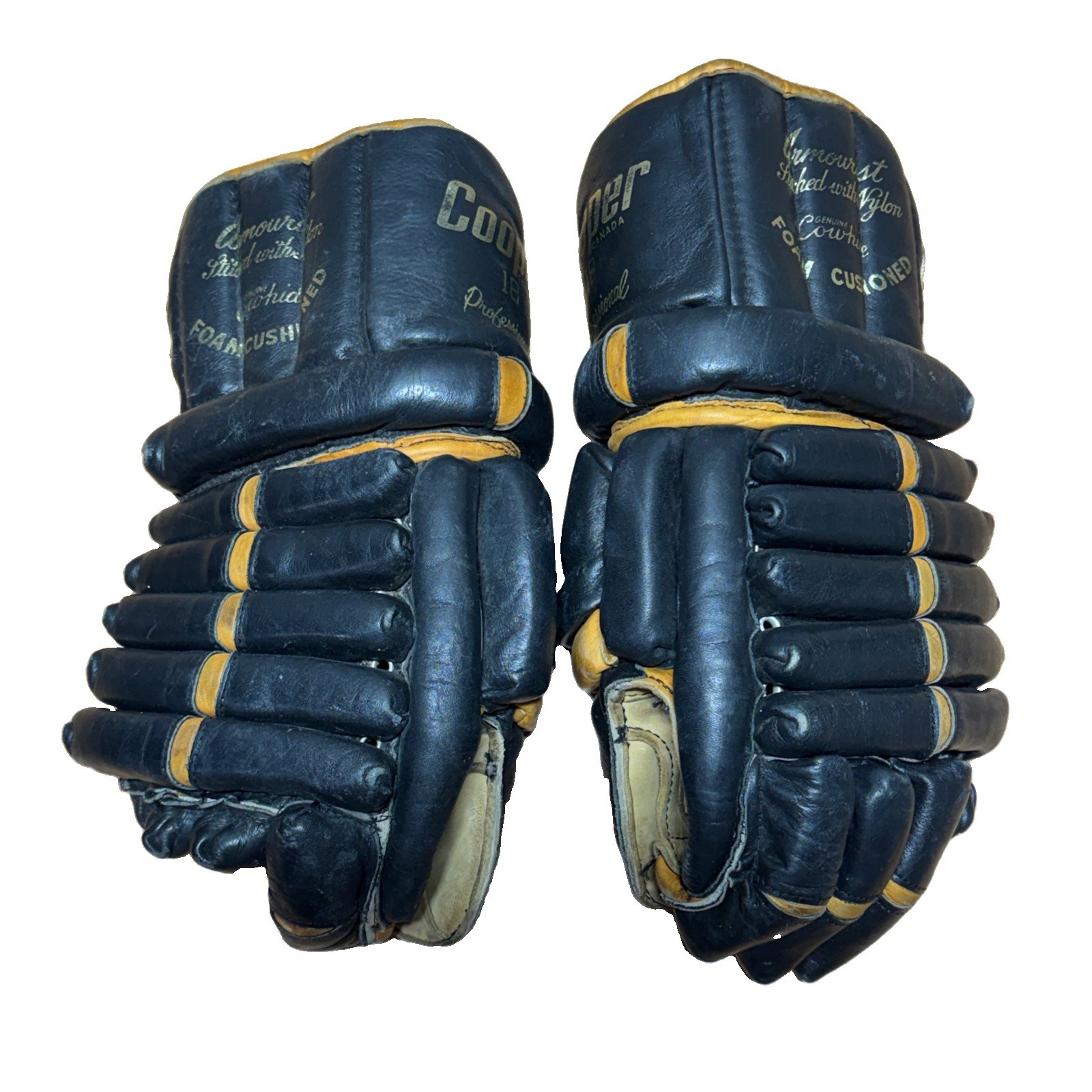 Vintage 1960’s Black Cooper Ice Hockey Gloves 18 Professional Cowhide Armourist