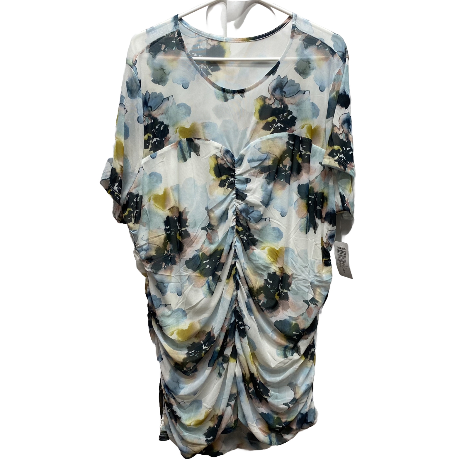 Torrid womens shirt size 4X (26) floral ruffle ruched blouse short sleeve new Torrid womens shirt size 4X (26) floral ruffle ruched blouse short sleeve new