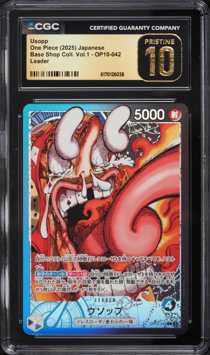 CGC 10 Pristine One Piece Usopp OP10-042 Base Shop Promo Leader Card Jpn CGC 10 Pristine One Piece Usopp OP10-042 Base Shop Promo Leader Card Jpn