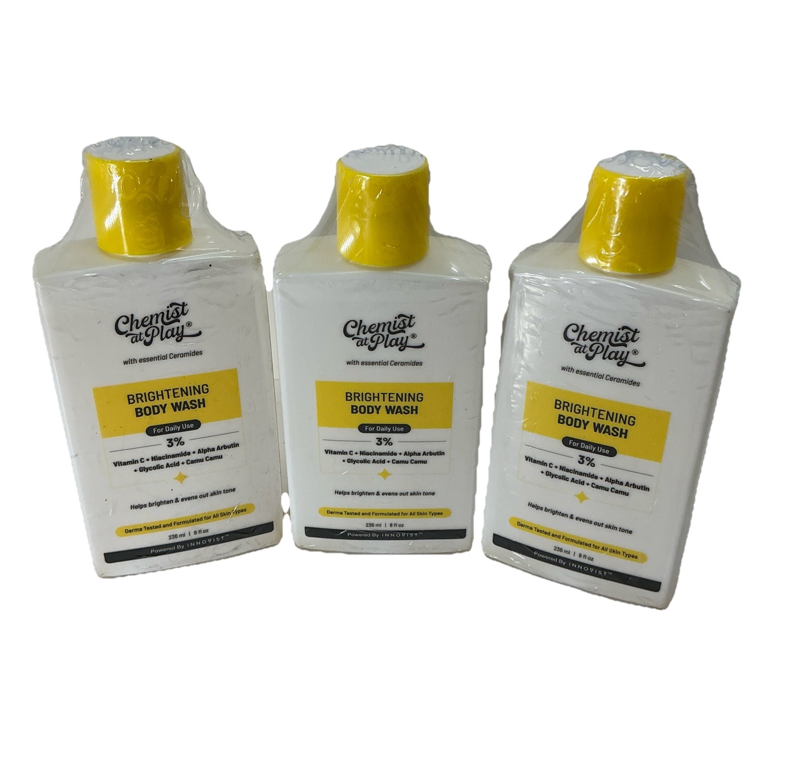 3 Sealed Chemist At Play Brightening Body Wash, 8 Fl Oz Each/ Exp 01/2029 3 Sealed Chemist At Play Brightening Body Wash, 8 Fl Oz Each/ Exp 01/2029
