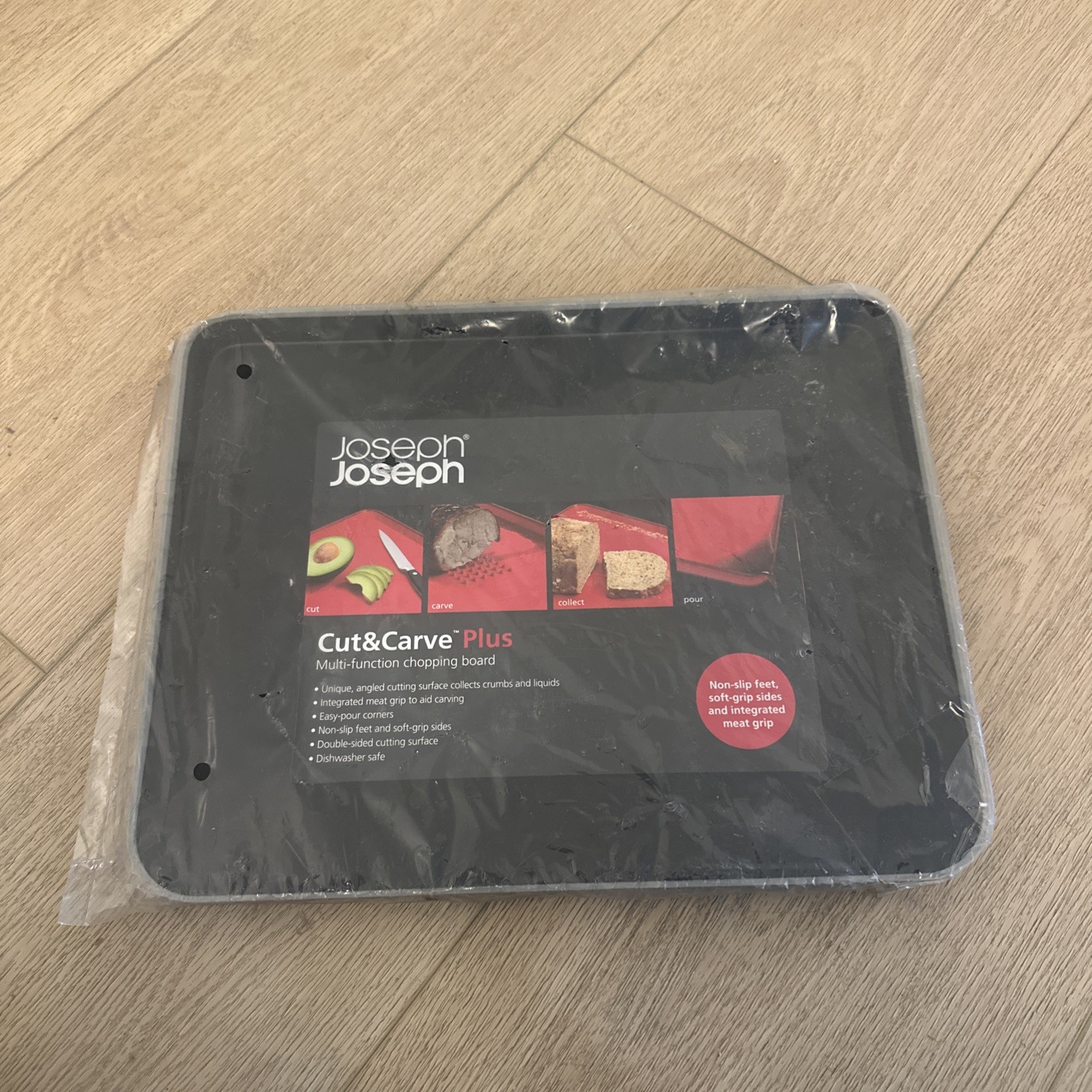 New/Joseph Joseph Cut &Carve Plus Black Multifunction Chopping Board 11.5\