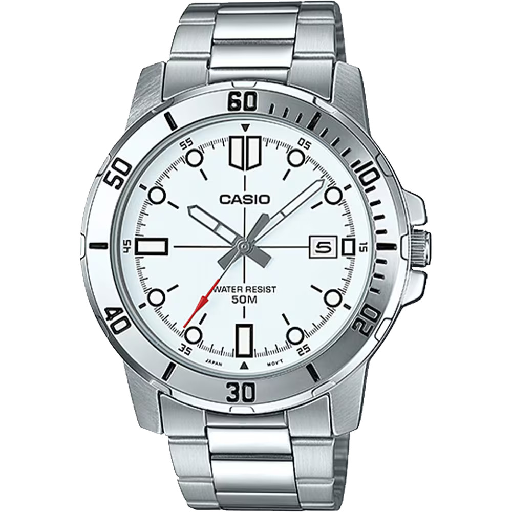 Casio Men\'s MTP-VD01D-7EVCF Classic Diver Style 50M Silver Watch White Dial NEW Casio Men\'s MTP-VD01D-7EVCF Classic Diver Style 50M Silver Watch White Dial NEW