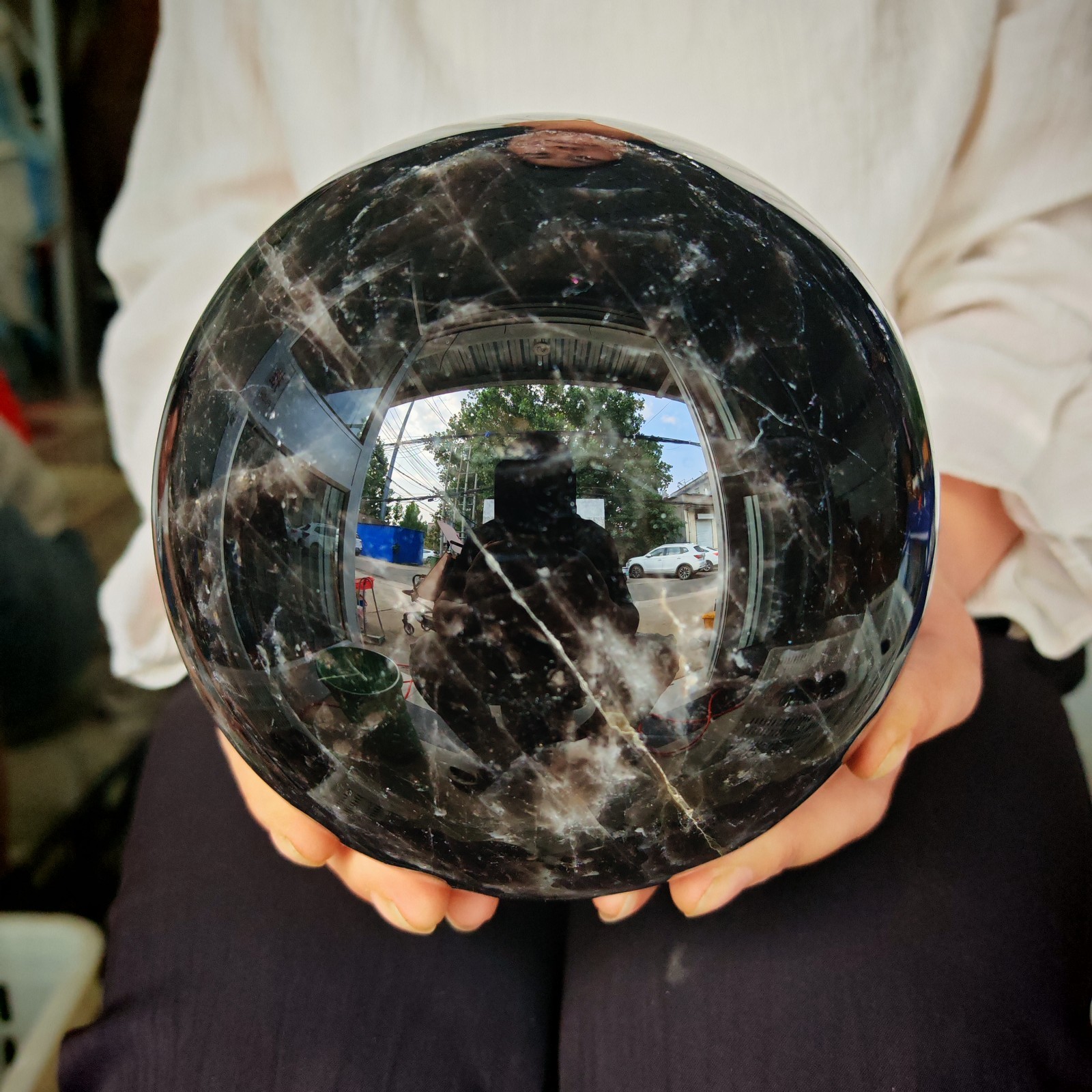 9.46LB Natural crystal Black Quartz Sphere Perfect Gift Decor reiki healing
