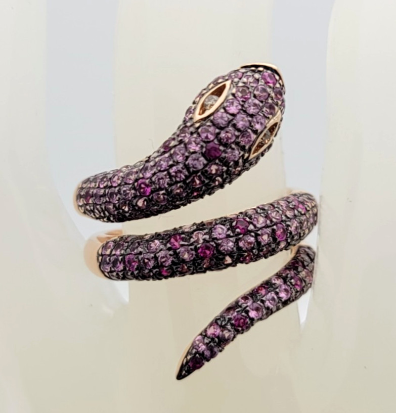 Levian 14kt Strawberry Gold Snake Wrap Ring Size 7.5 Pink Purple 8.5g Le Vian