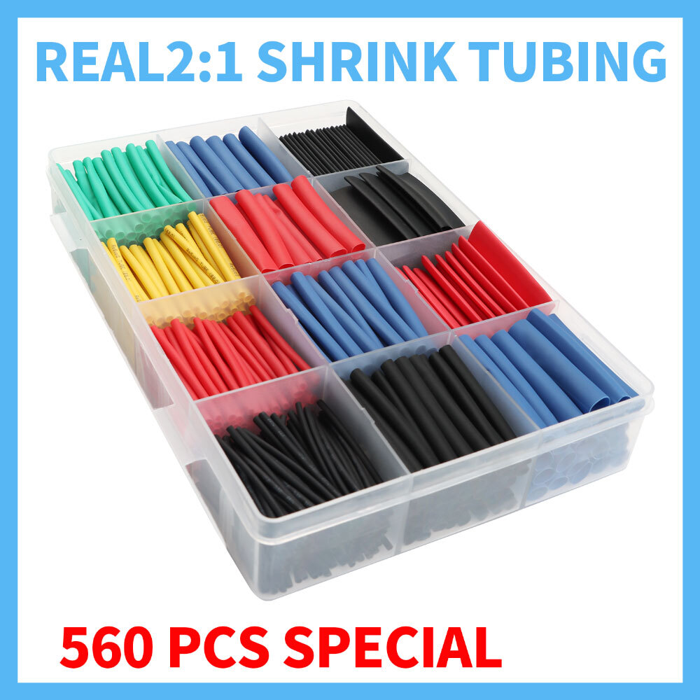 560 Pcs HEAT SHRINK Tubing Sleeve 3:1 Shrinkable Tube Wire Cable Assortment Kit
